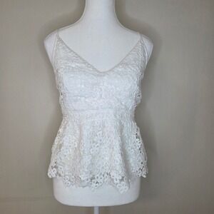 Abercrombie & Fitch White Floral Lace Peplum Tank Top Smocked Size‎ M